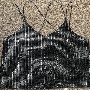Y2K Going Out Silver Sparkle Top